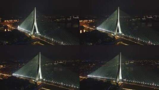 福州 闽江 三县洲 大桥 夜景 航拍高清在线视频素材下载