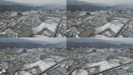 航拍 乡村 田园 冬天 雪景高清在线视频素材下载