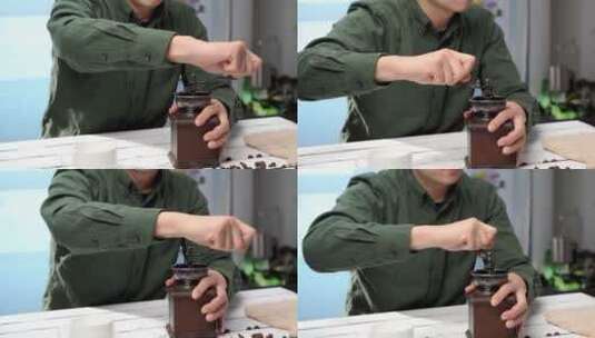 制作手磨咖啡的亚洲男性高清在线视频素材下载