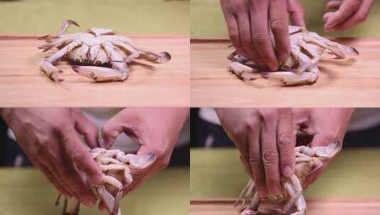 拆螃蟹剥蟹肉高清在线视频素材下载