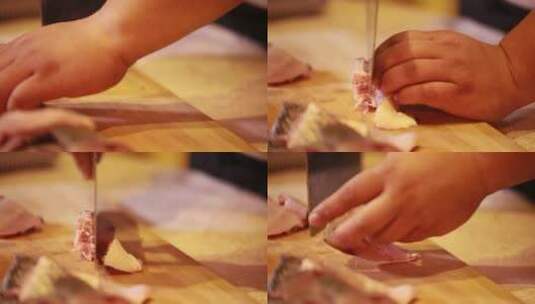 【镜头合集】厨师切鱼块去鱼骨高清在线视频素材下载