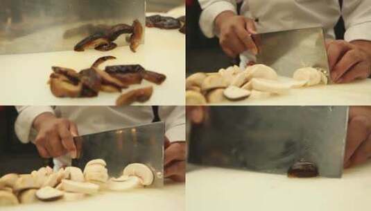 【镜头合集】厨师切口蘑香菇草菇各种蘑菇高清在线视频素材下载