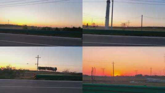 清晨太阳下高速公路横向运动影视镜头高清在线视频素材下载