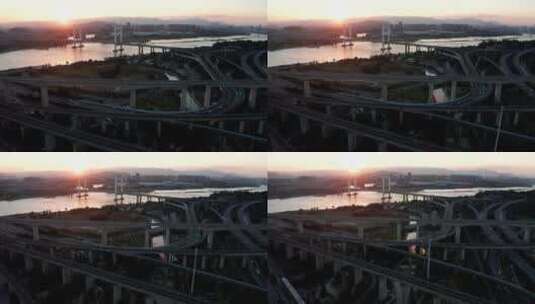 福建省福州市魁浦大桥日出航拍高清在线视频素材下载