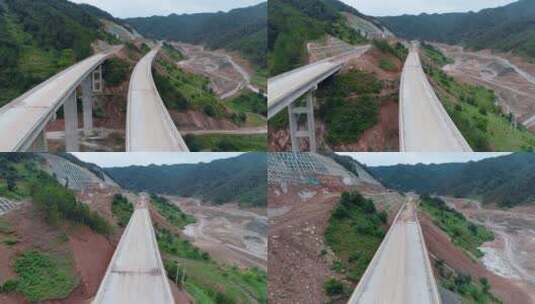 公路建设视频云南山区高速公路分道高架桥高清在线视频素材下载