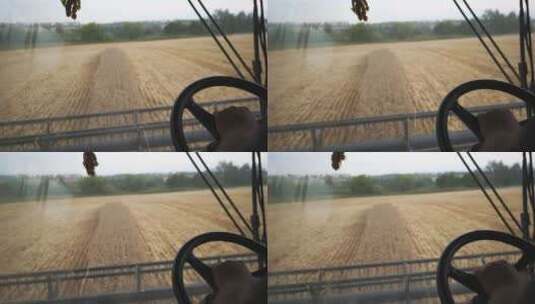 现代化农场机械化收割小麦作业实拍素材高清在线视频素材下载
