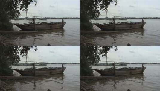 停泊在湄公河上的船高清在线视频素材下载