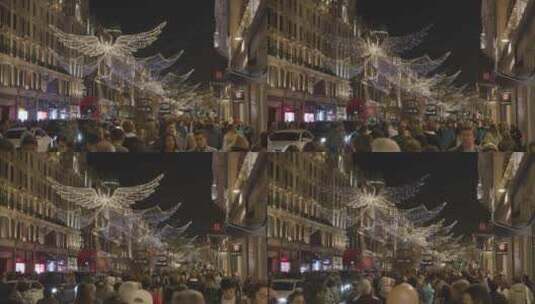 商业街的天使圣诞灯装饰高清在线视频素材下载