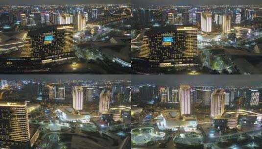 4K厦门五通码头高楼灯塔夜景城市航拍高清在线视频素材下载