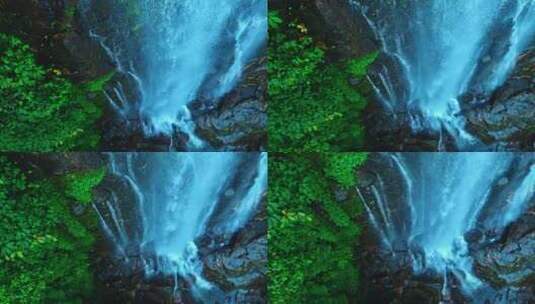 航拍绿色森林瀑布高清在线视频素材下载