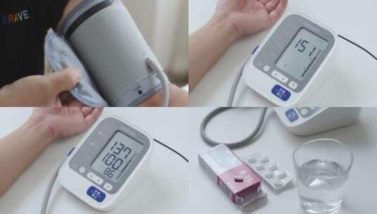 居家测量血压，高血压吃降压药4k视频素材高清在线视频素材下载