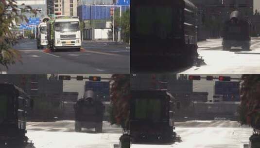 4K城市街道卫生洗扫车作业中2高清在线视频素材下载