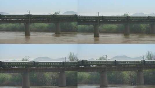 和谐号客运火车载着乘客快速的经过大桥高清在线视频素材下载