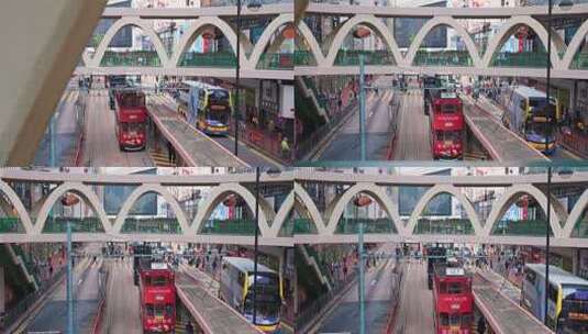 香港铜锣湾天桥下的叮叮车高清在线视频素材下载