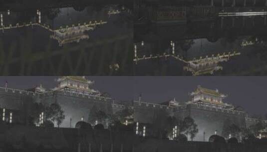 陕西西安夜景航拍城墙钟鼓楼唯美城楼复古高清在线视频素材下载
