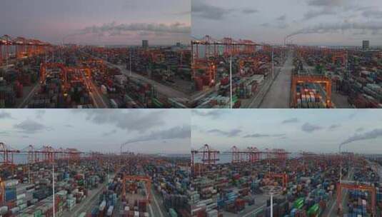 繁忙码头航拍延时钦州港高清在线视频素材下载