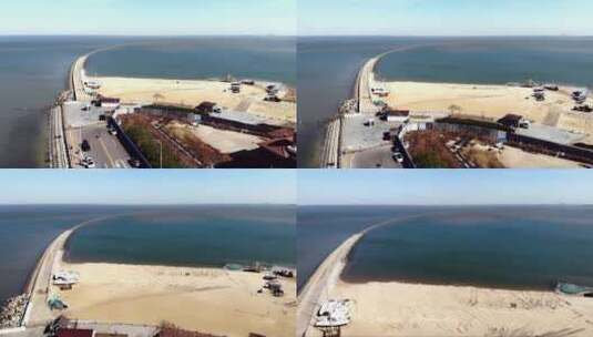 海边悠闲美丽的东疆港月亮湾高清在线视频素材下载