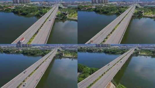 航拍漳州大桥建筑风光高清在线视频素材下载