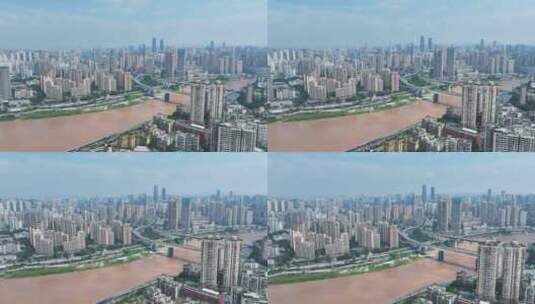 重庆江北区嘉陵江看观音桥航拍高清在线视频素材下载