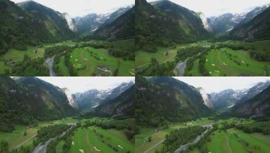 瑞士自然鸟瞰绿谷高清在线视频素材下载