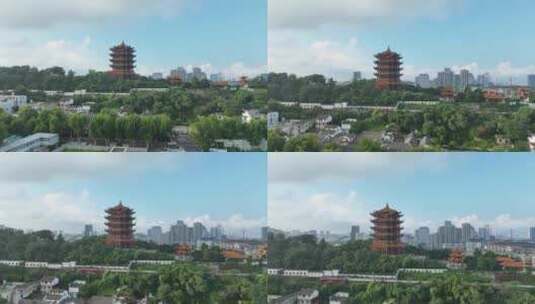 武汉城市风景航拍黄鹤楼地标武昌区建筑风光高清在线视频素材下载