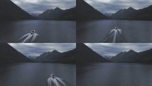 在山湖中航行的摩托艇高清在线视频素材下载
