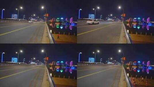 扬州西区明月湖大桥商圈车流灯光夜景高清在线视频素材下载