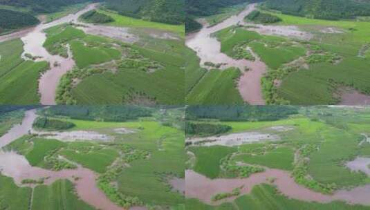 4k航拍雨后被淹的农田高清在线视频素材下载