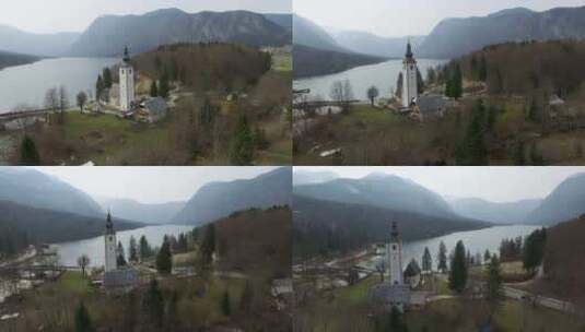 湖边的教堂高清在线视频素材下载