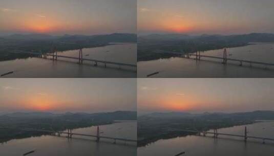 航拍杭州之江大桥日落美景高清在线视频素材下载