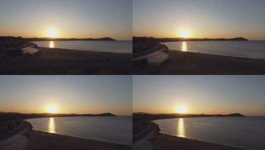 航拍山东蓬莱海边日出日落场景高清在线视频素材下载