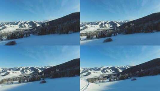 新疆冬季雪景原始森林航拍 新疆喀纳斯雪景高清在线视频素材下载