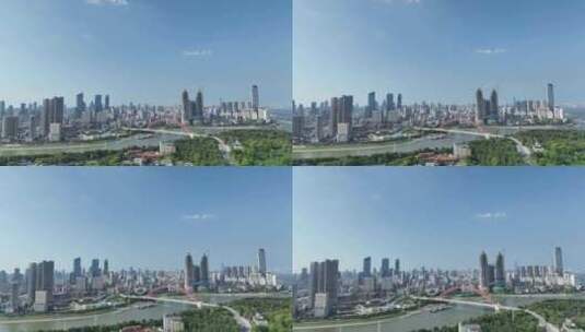 武汉城市航拍汉江口晴川桥江汉区建筑风光高清在线视频素材下载