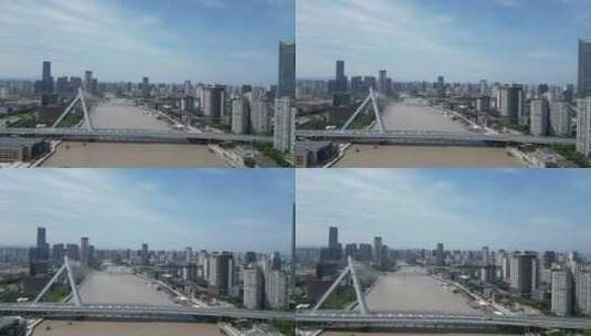 航拍宁波甬江外滩大桥高清在线视频素材下载