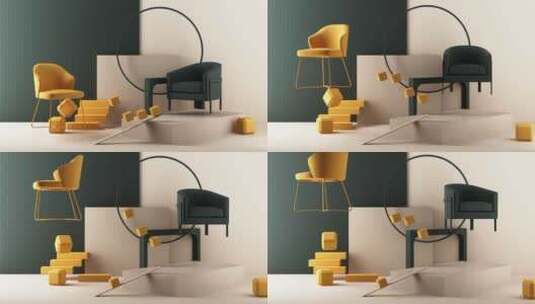 简约的家具室内设计空间3d渲染概念的高清在线视频素材下载