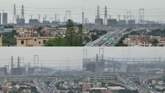 航拍广州南沙大桥立交交通堵车高清在线视频素材下载