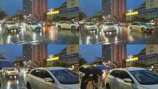海南三亚台风来临时，城市街道大雨飘落高清在线视频素材下载