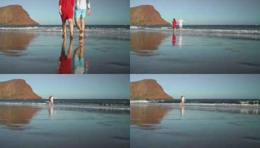 海边散步的情侣背影高清在线视频素材下载