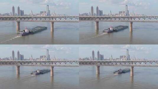 湖北长江运输大型油船经过武汉长江大桥航拍高清在线视频素材下载