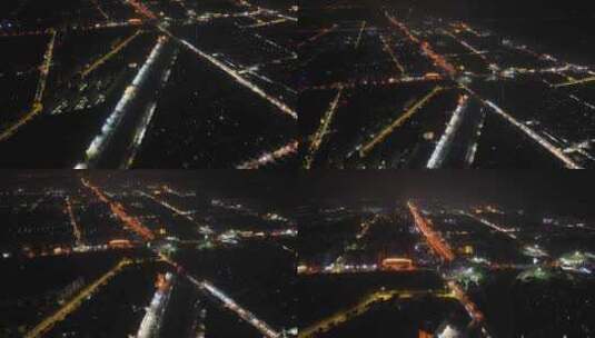 中国北方小县城夜晚航拍街道高清在线视频素材下载
