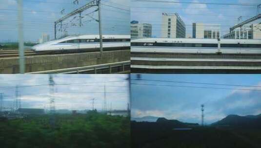 高铁动车火车窗外风景 沿途风光景色高清在线视频素材下载