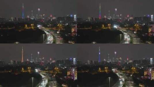 广州珠江新城CBD夜景航拍高清在线视频素材下载