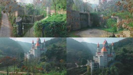 航拍欧式城堡建筑高清在线视频素材下载