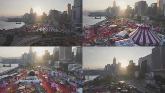 香港中环建筑清晨航拍高清在线视频素材下载