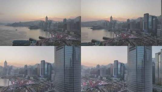 香港中环摩天轮清晨航拍高清在线视频素材下载