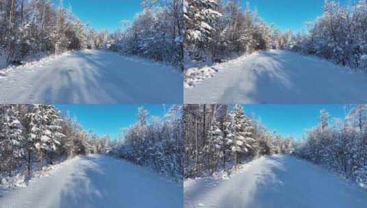 冬季林区交通林间道路山路雪路冰雪路面高清在线视频素材下载