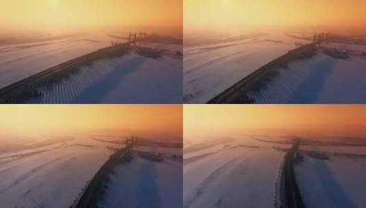 4K航拍黑龙江哈尔滨阳明滩大桥高清在线视频素材下载