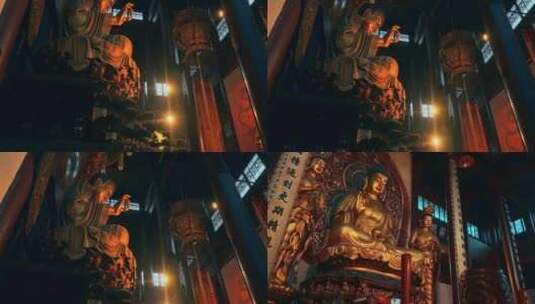 杭州旅游灵隐寺大雄宝殿金色佛像高清在线视频素材下载