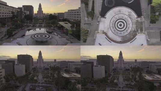 城市航拍加州洛杉矶市中心潘兴广场摩天大楼高清在线视频素材下载