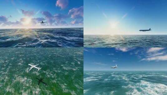 飞机穿越海平面飞过大海高清在线视频素材下载